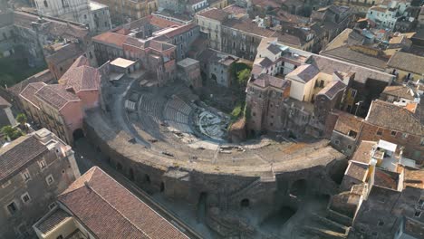 Aerial-Drone-View-Above-Greco-Romano-Theatre-in-Catania