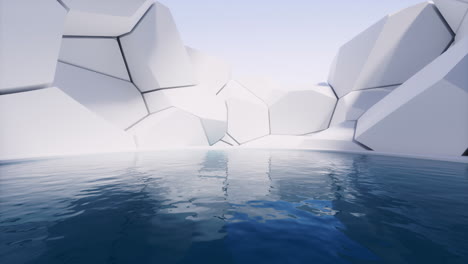 superficie de agua con fondo de geometría creativa, renderización en 3d.