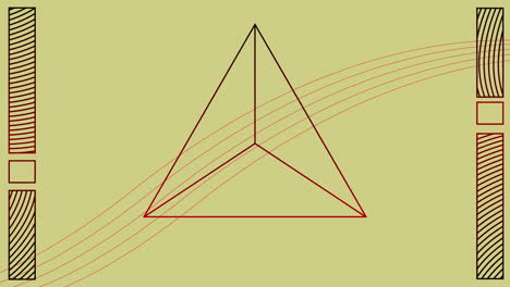 digital animation with lines and shapes over a triangle on a brown background.