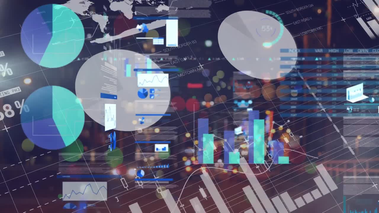 야간 도시 교통에 대한 통계 데이터 처리의 애니메이션