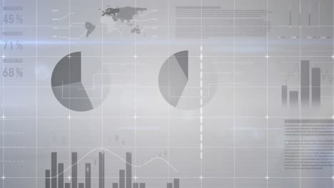 animación del procesamiento de datos estadísticos sobre el icono de la casa contra un fondo gris