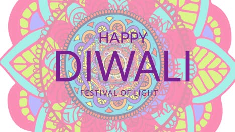 animation of happy diwali text over traditional indian pattern