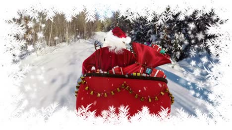 Santa-travelling-in-sleigh-with-winter-landscape-and-trees