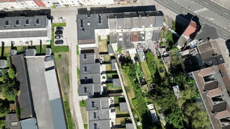 Top-Down-Aerial-of-the-Outskirts-of-Ghent-With-Numerous-Houses-and-Gardens