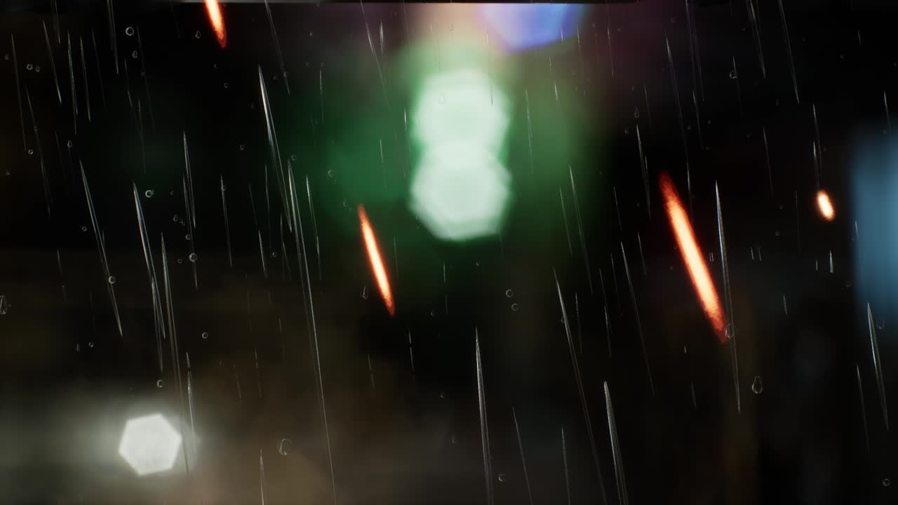 보케 조명과 함께 비가 오는 밤의 도시 장면