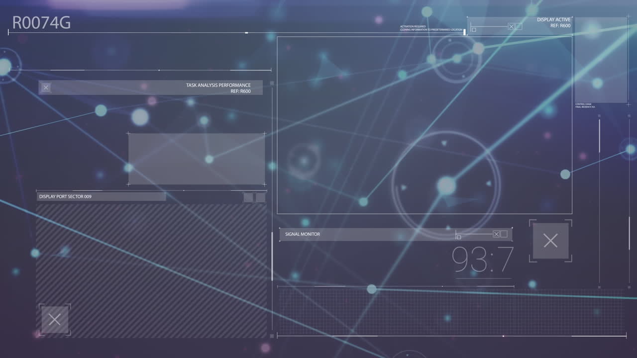 Animation of digital screen and connections on navy background
