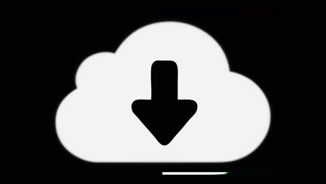 intentional noise distortion glitch effect: an icon of an arrow pointing down inside a stylized cloud