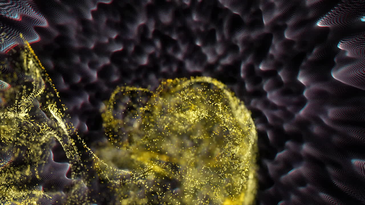 Animation of glowing yellow mesh moving over dark background