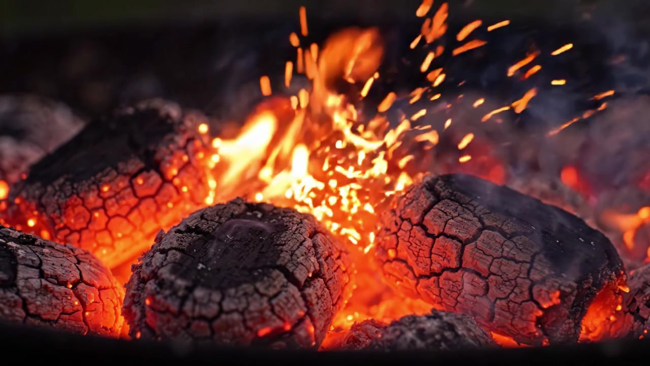 Calore Intenso e Braci Ardenti: Una Vista Ravvicinata di Carboni Ardenti Che Bruciano Intensamente in un Braciere, Mettendo in Mostra il Loro Bagliore Radioso e la Superficie Strutturata