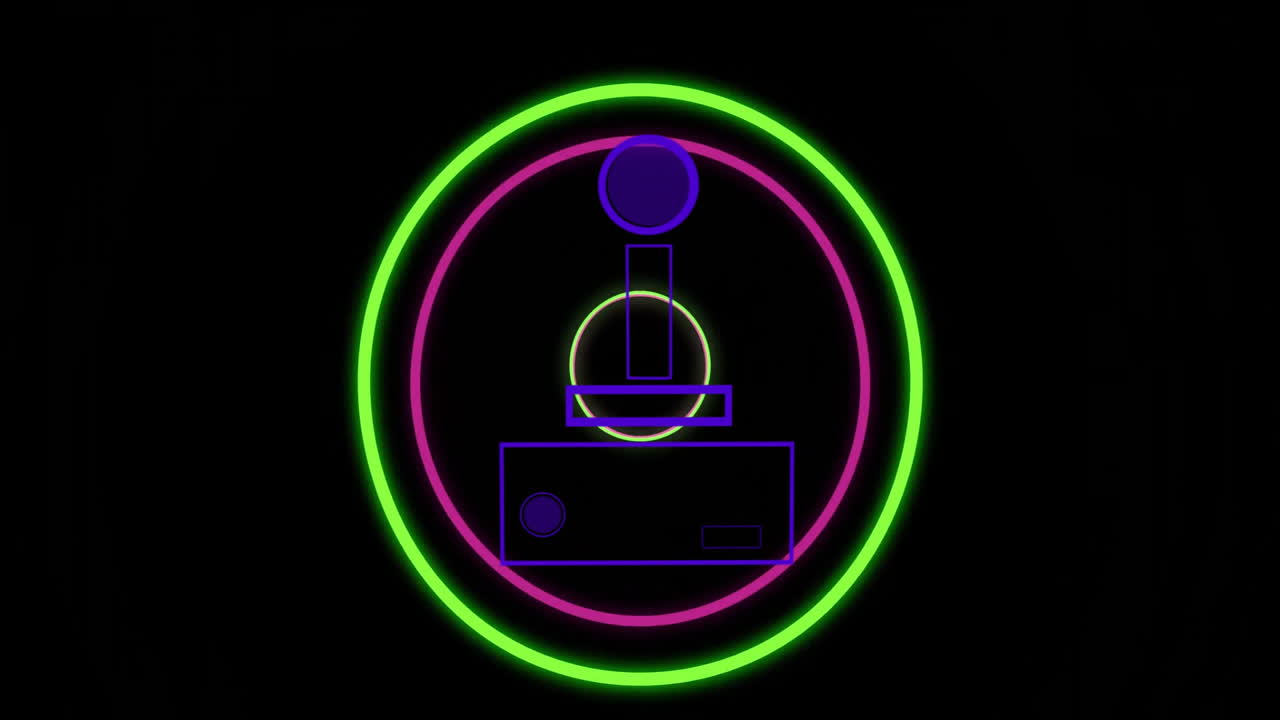 Animation of neon geometric shapes forming abstract design on black background