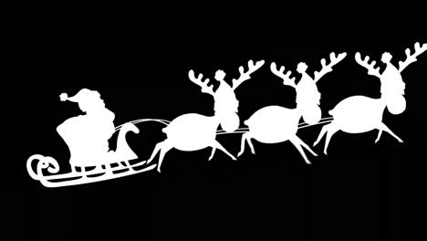 Digitale-Animation-Der-Silhouette-Des-Weihnachtsmanns-Im-Schlitten,-Der-Von-Rentieren-Gezogen-Wird