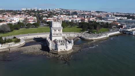 belém tower in lisboa 4k drone footage