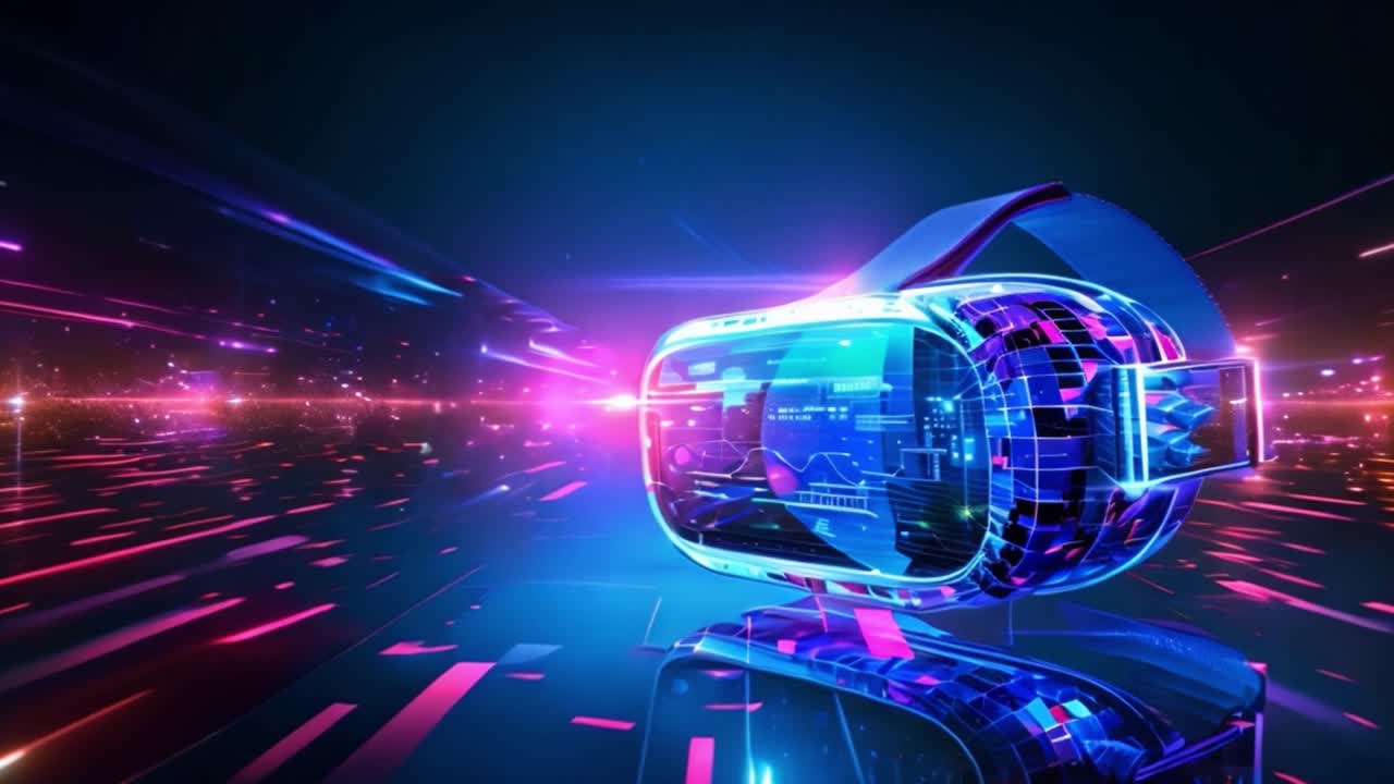 Futuristic Virtual Reality Headset in a Digital Cyberpunk Environment