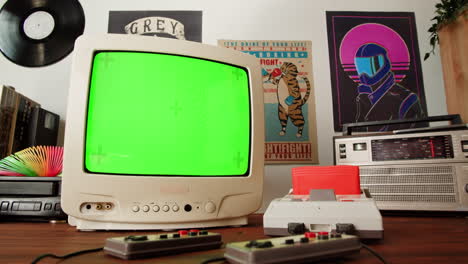 retro gaming setup with vintage tv and console