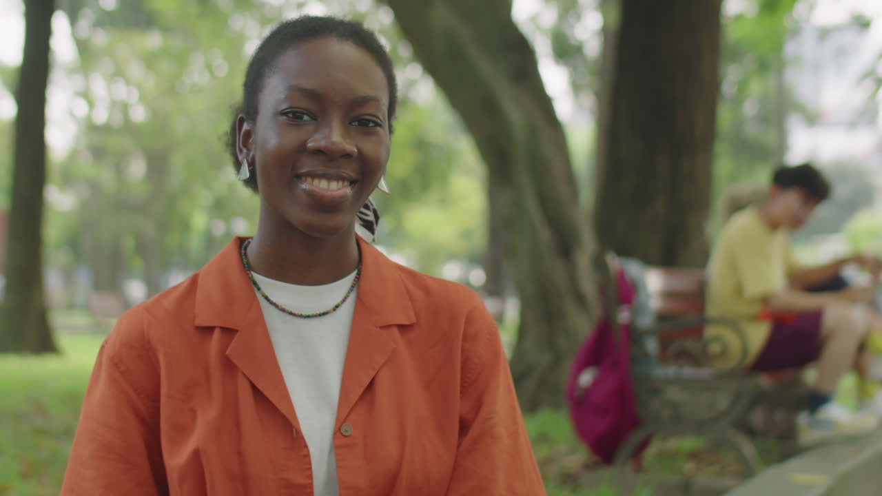 Portrait of African American Gen Z Girl in Park