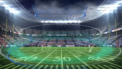 animation of digital interface with safe lock rotating overt stadium