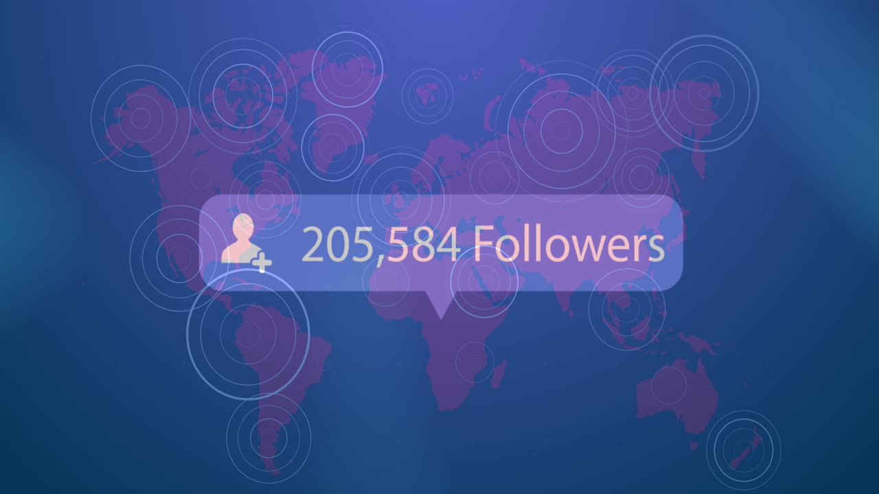 Animation of social media icon and text over world map