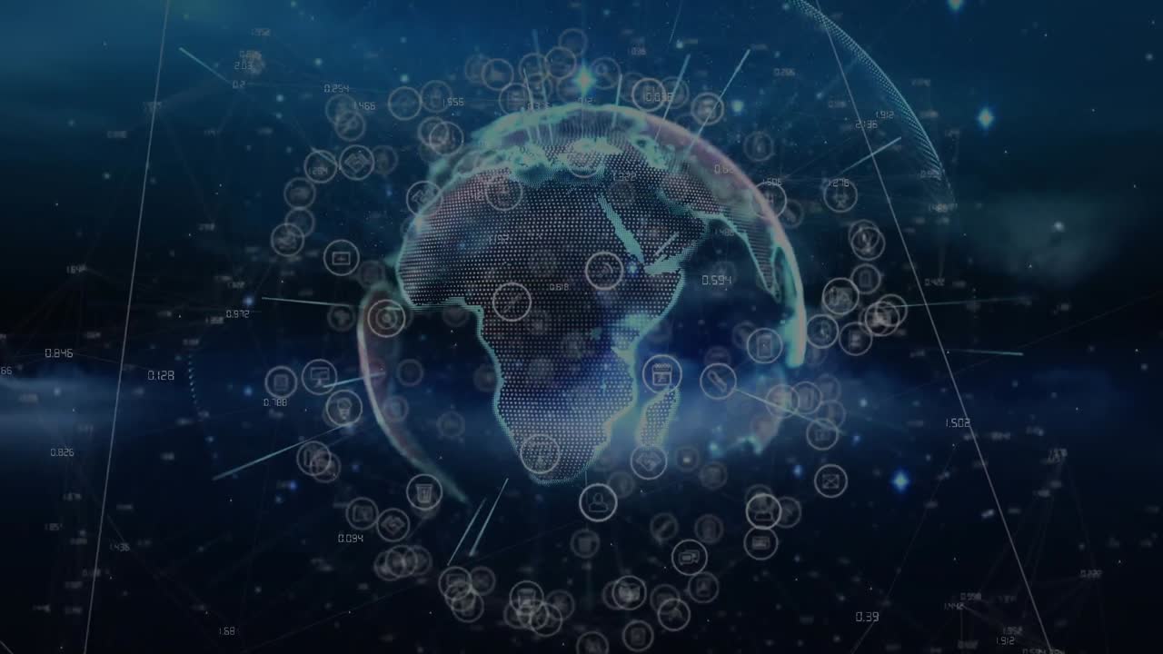 연결 및 아이콘의 네트워크와 함께 지구의 애니메이션