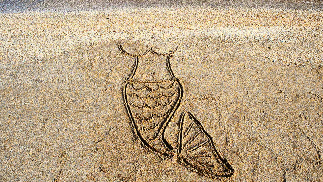 The mermaid's drawing on sand. Drawing on sand