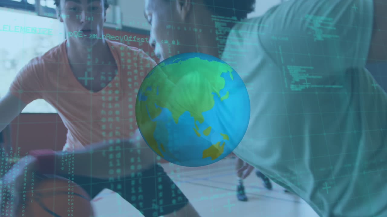 animación del globo y procesamiento de datos sobre jugadores de baloncesto