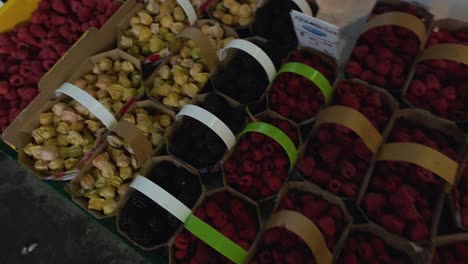 pan over some fresh fruit in a small and colorful market in montreal