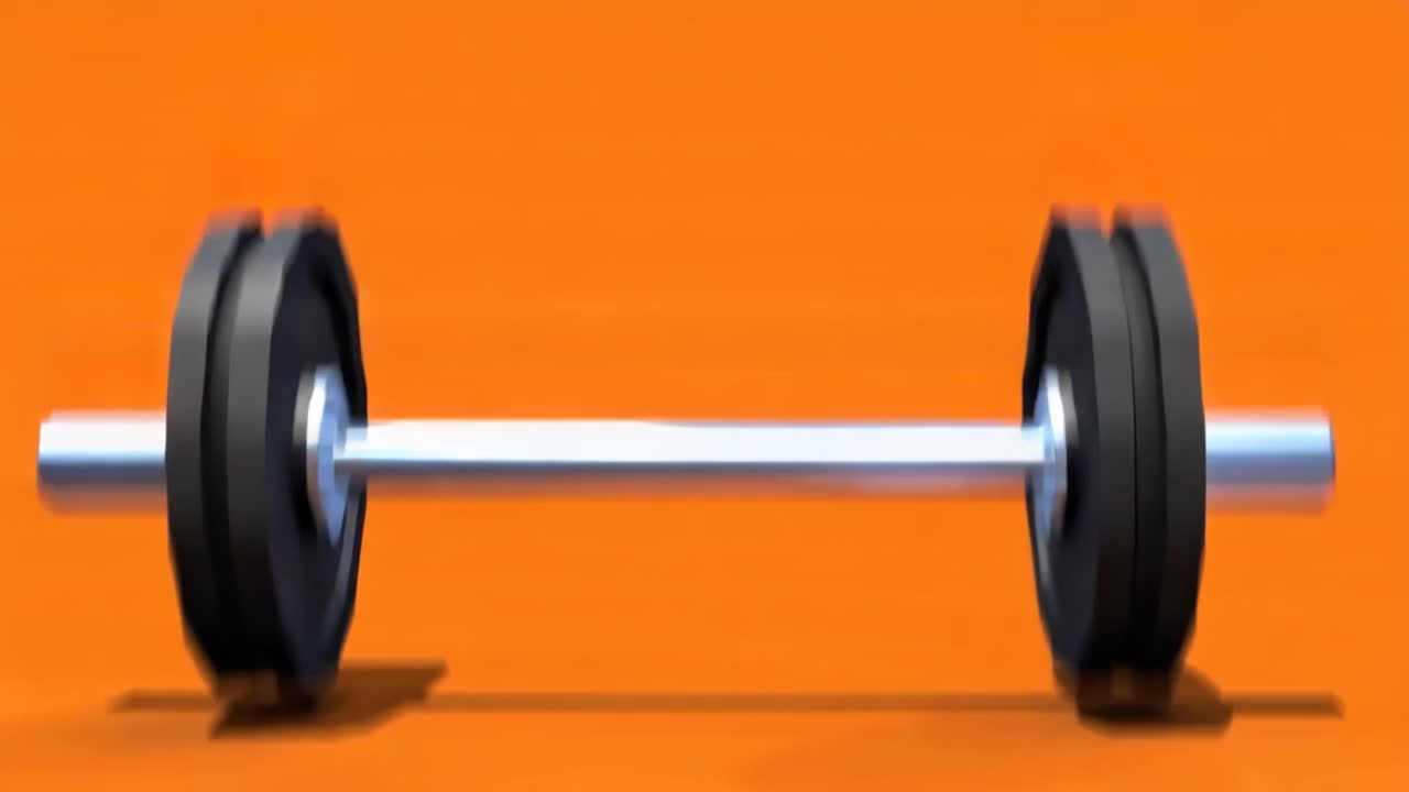 Tạ đòn cách điệu rơi và đáp xuống trên nền cam