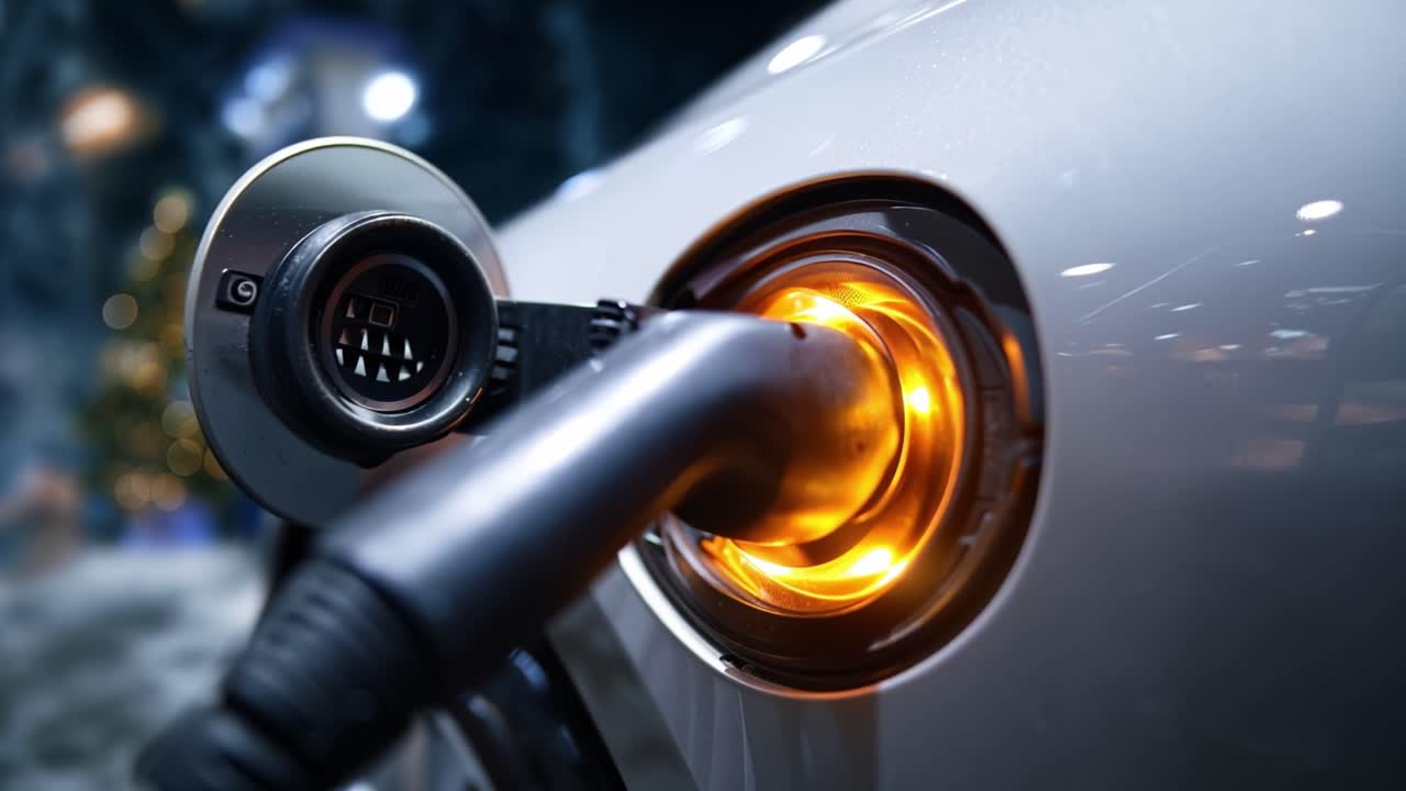 Gece Parlayan Turuncu Işıkla Şarj Edilen Elektrikli Arabanın Yakın Çekimi