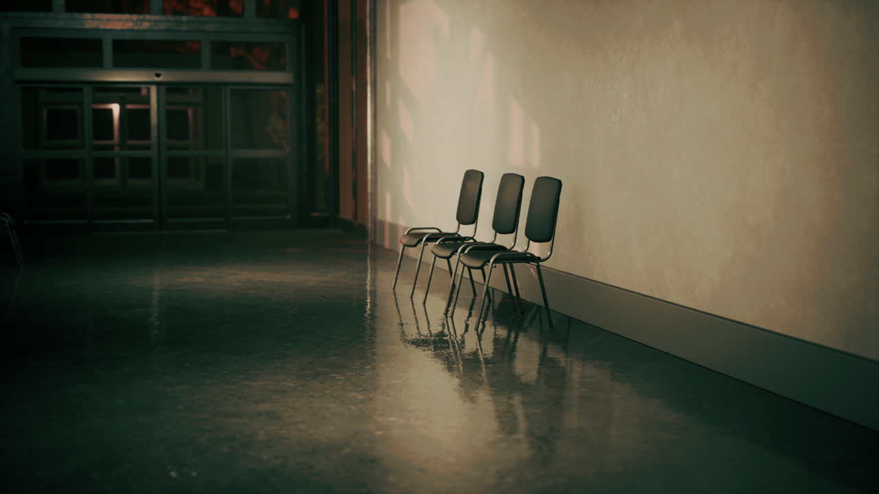 empty corridor in hospital with chairs