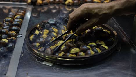 video de comida callejera de castaño a la parrilla, plaza eminonu fatih, turquía de estambul