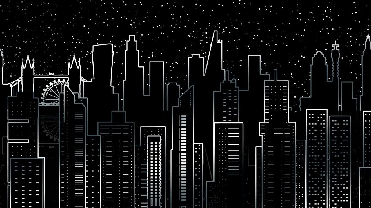Animación del panorama de Londres. Los contornos de edificios y atracciones