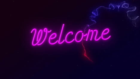 animation of welcome text over glowing lights over black background