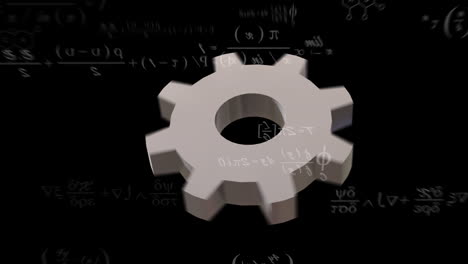 animación de engranajes giratorios y ecuaciones matemáticas sobre fondo negro