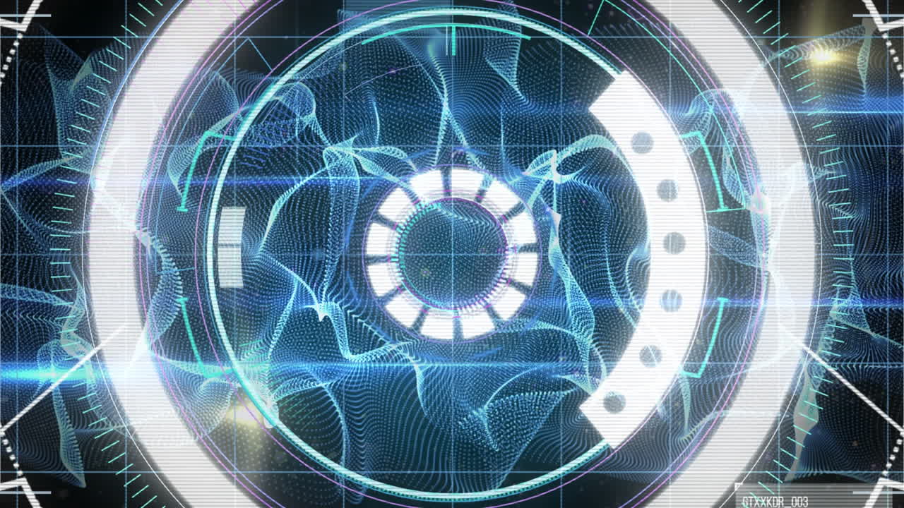 범위 스캐닝의 애니메이션과 배경에서 그리드에 대한 연결의 떠다니는 메쉬