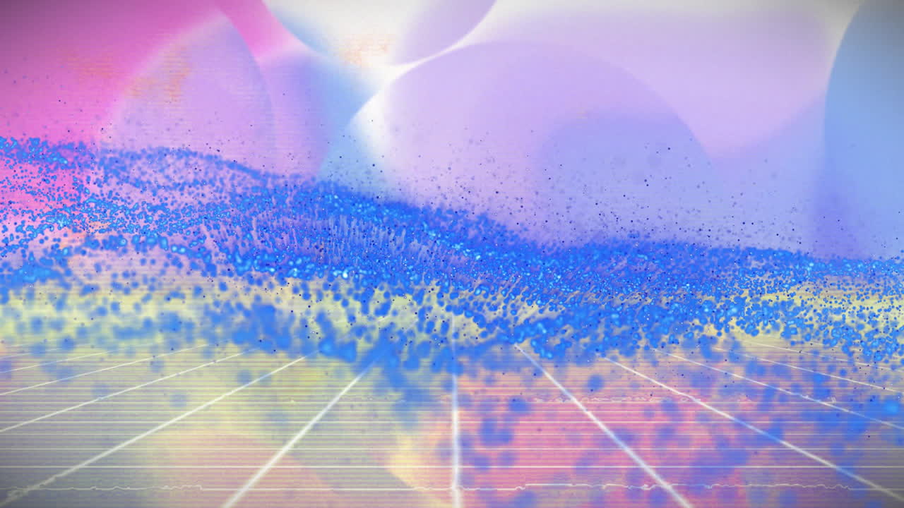 Animation of vibrant blue particles forming digital landscape on pastel background