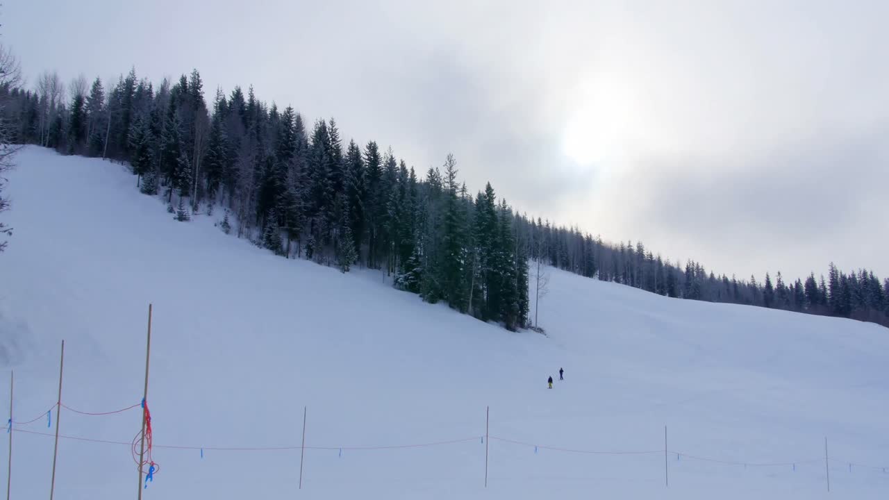Sciatori che sciano su una montagna alpina 4k