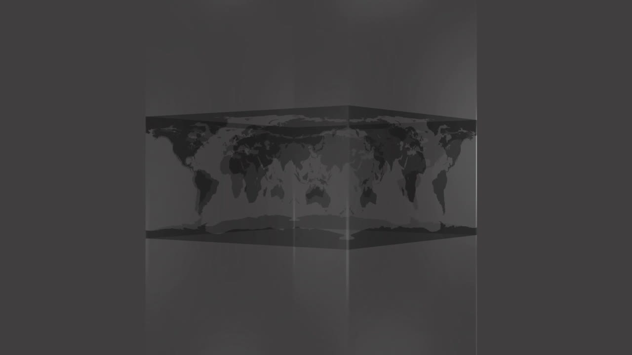 Transparent block showing world map on grey background