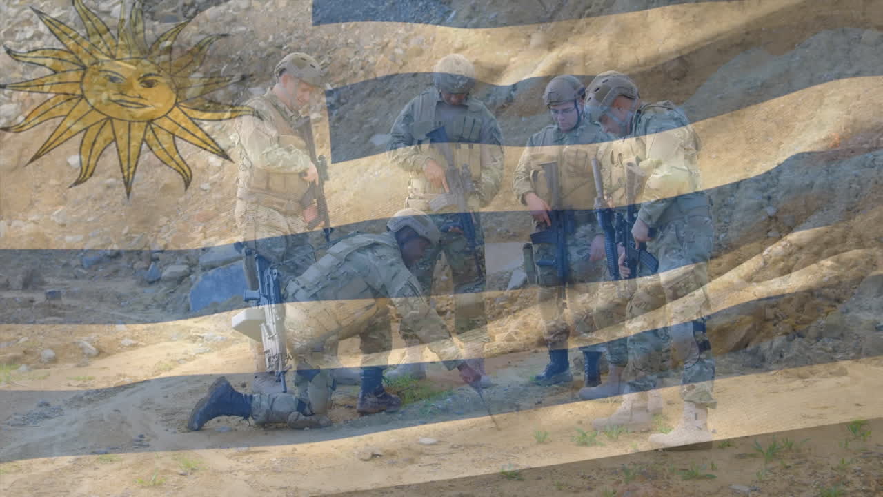 다양한 군인 위에 우루과이의  ⁇ 발의 애니메이션