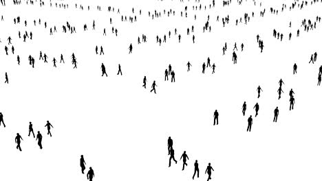 people black silhouettes walking 3d animation. crowd strolling on white background abstract footage. citizens moving in different directions video. social isolation and indifference concept