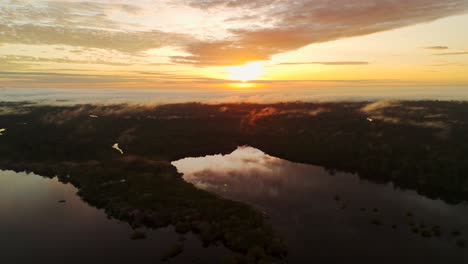 warm-colored sunrise over juma river and tropical rainforest of amazonas, brazil