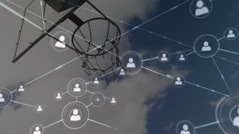 animación de redes de conexiones sobre el jugador de baloncesto masculino de raza mixta