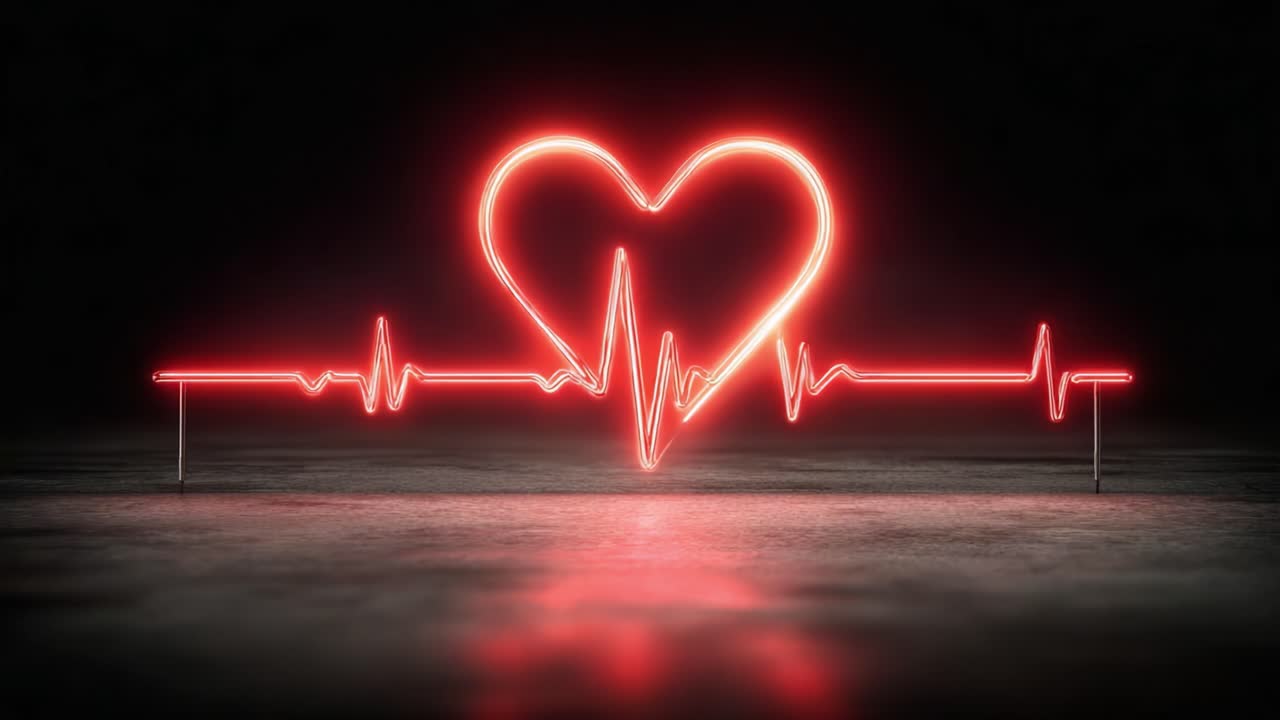 A Captivating Heartbeat: A Striking Neon Heart and ECG Line Illuminating the Darkness, Symbolizing Love, Life, and Vitality Through Radiant Light