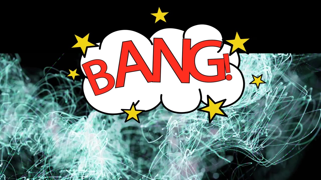 図形の上に「BANG」というテキストのアニメーションが表示される