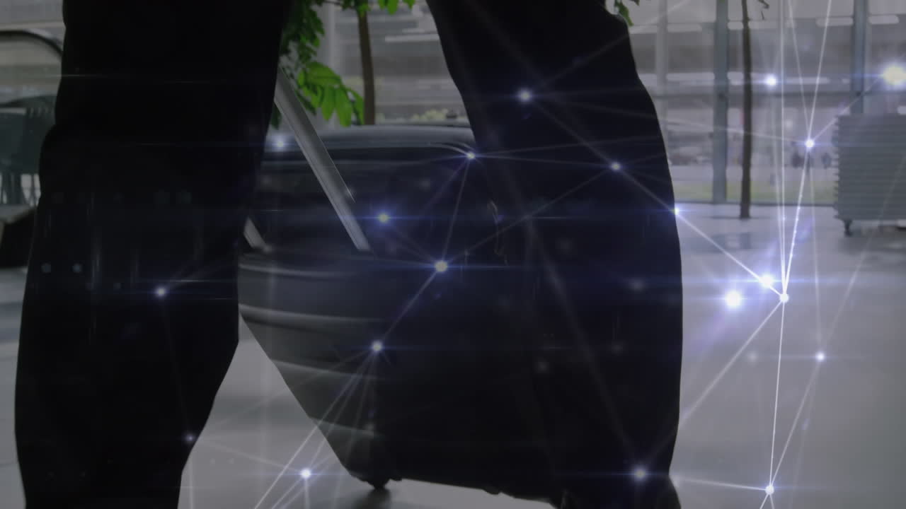 사무실에서 가방을 들고 있는 두 인종의 사업가에 대한 연결망의 애니메이션