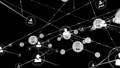 animación de redes de conexiones con iconos sobre fondo negro