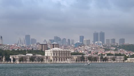 istanbul cityscape of modern district with dolmabahce palace, istanbul, turkey