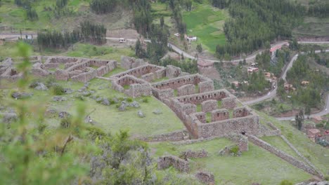 Overview-Of-Old-Ruins-Of-Distinctive-Citadel-Of-Pisac,-Cusco,-Peru