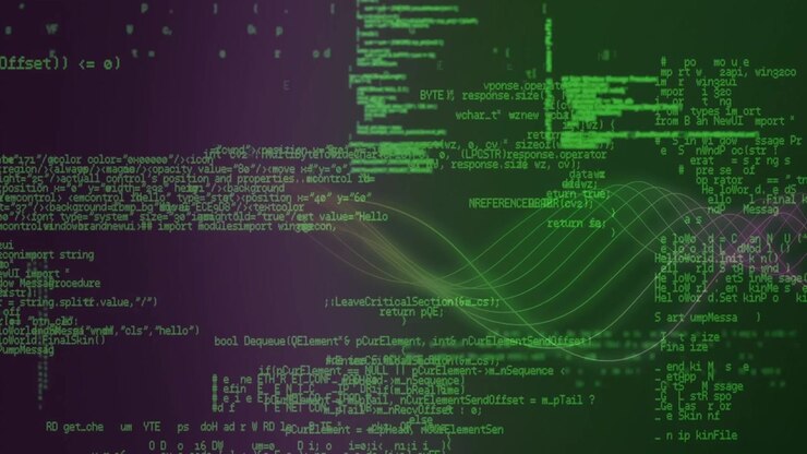 Animation of data processing in green over navy and green background