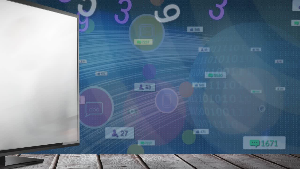 animación del procesamiento de datos a través de íconos de computadora y medios.