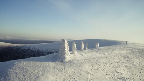 snowy mountain peaks with ice formations