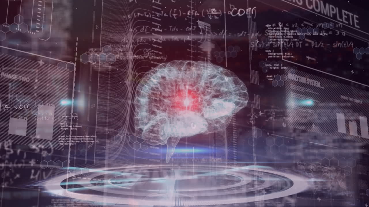 Animation of human brain and data processing over scope